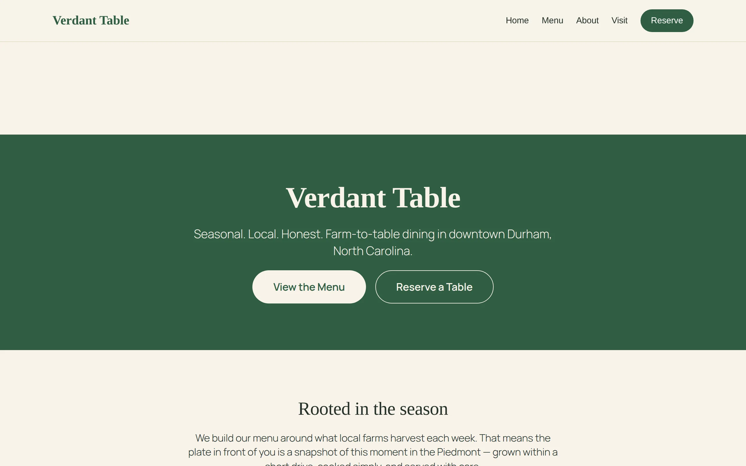 Verdant Table website preview