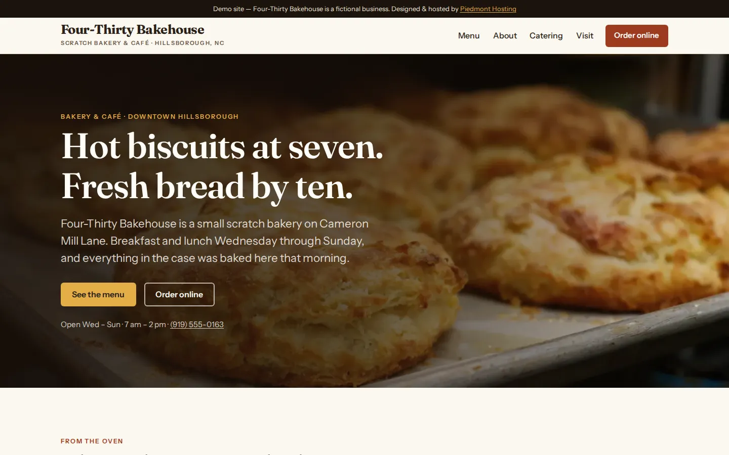 Screenshot of the Four-Thirty Bakehouse demo site