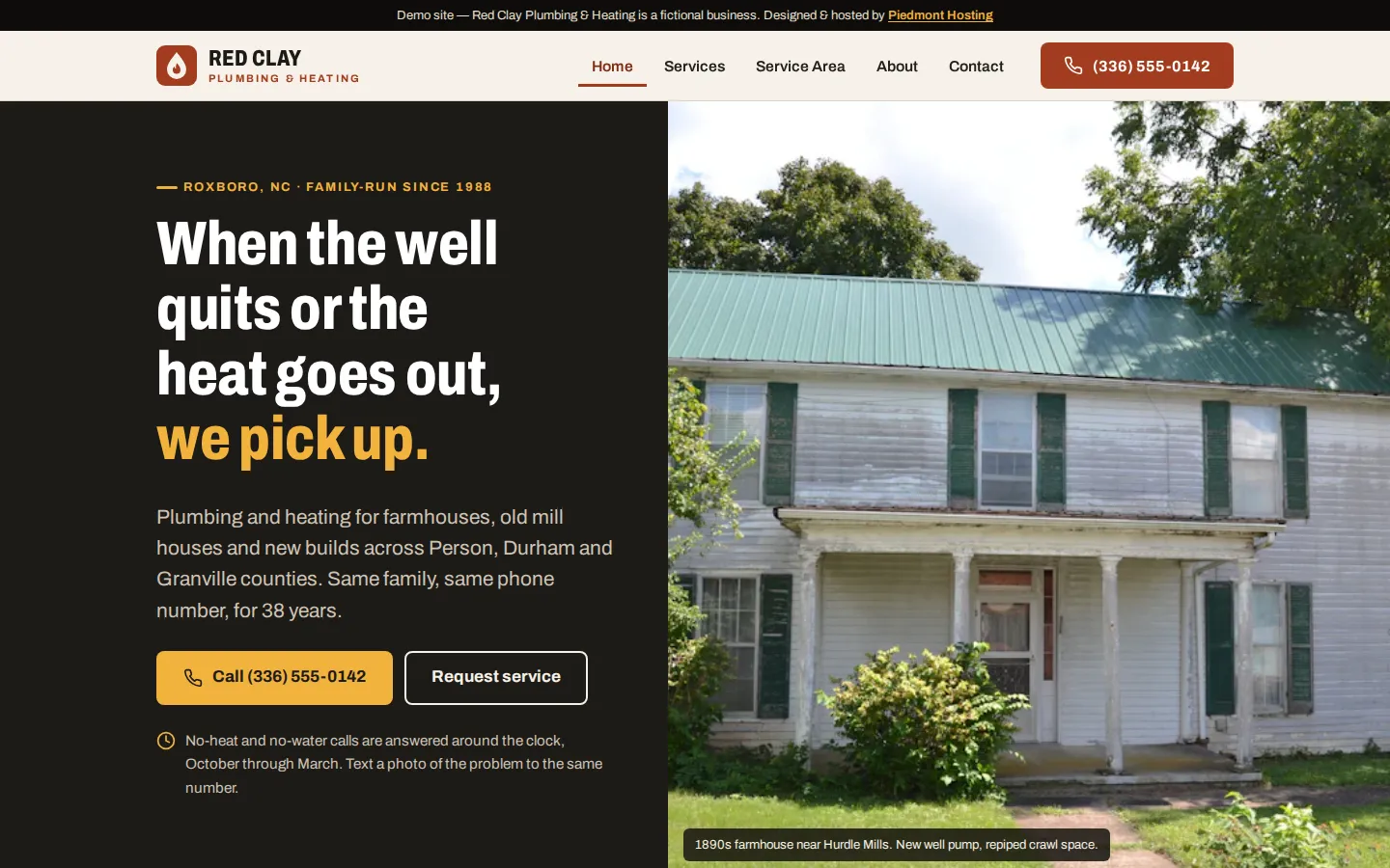 Screenshot of the Red Clay Plumbing & Heating demo site
